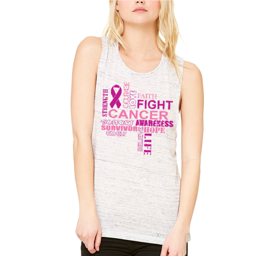 Love Fight Cancer Words Women's Muscle Tee Breast Cancer Awareness Tanks - Zexpa Apparel - 5