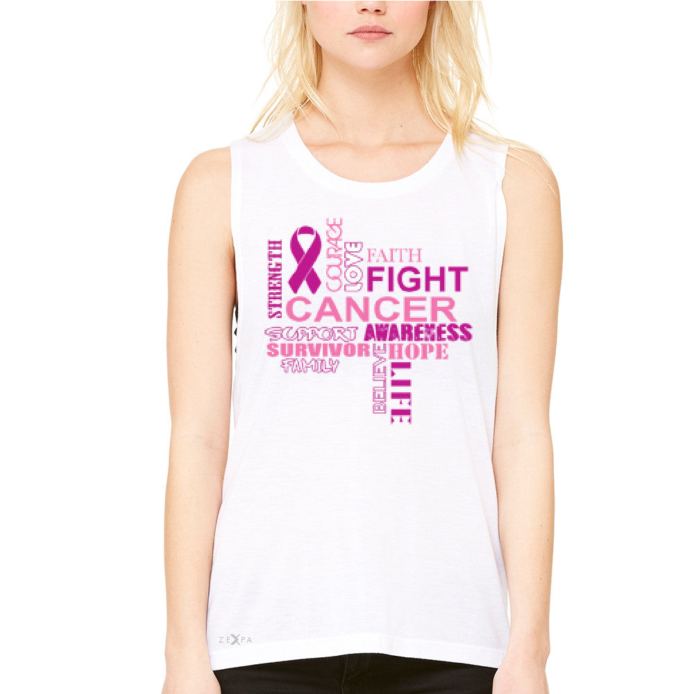 Love Fight Cancer Words Women's Muscle Tee Breast Cancer Awareness Tanks - Zexpa Apparel - 6