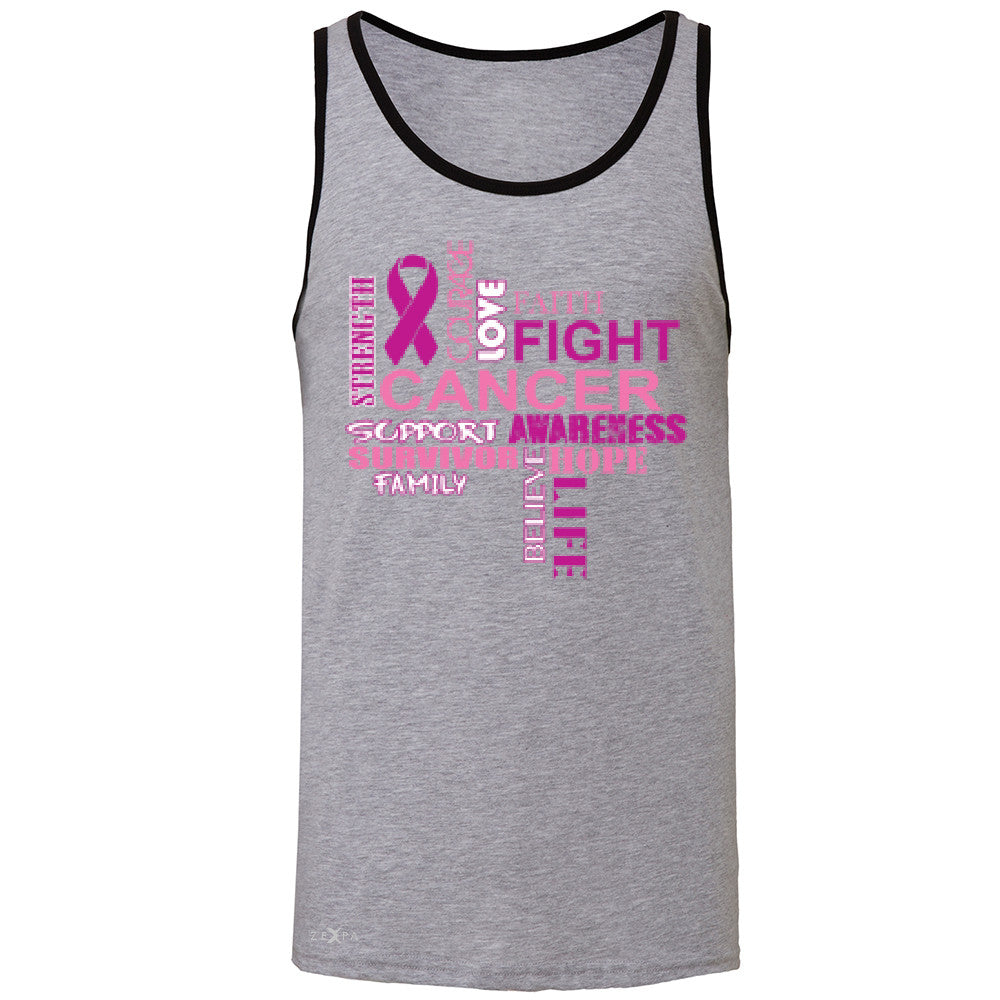 Love Fight Cancer Words Men's Jersey Tank Breast Cancer Awareness Sleeveless - Zexpa Apparel - 2