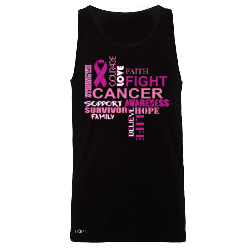 Love Fight Cancer Words Men's Jersey Tank Breast Cancer Awareness Sleeveless - Zexpa Apparel - 1