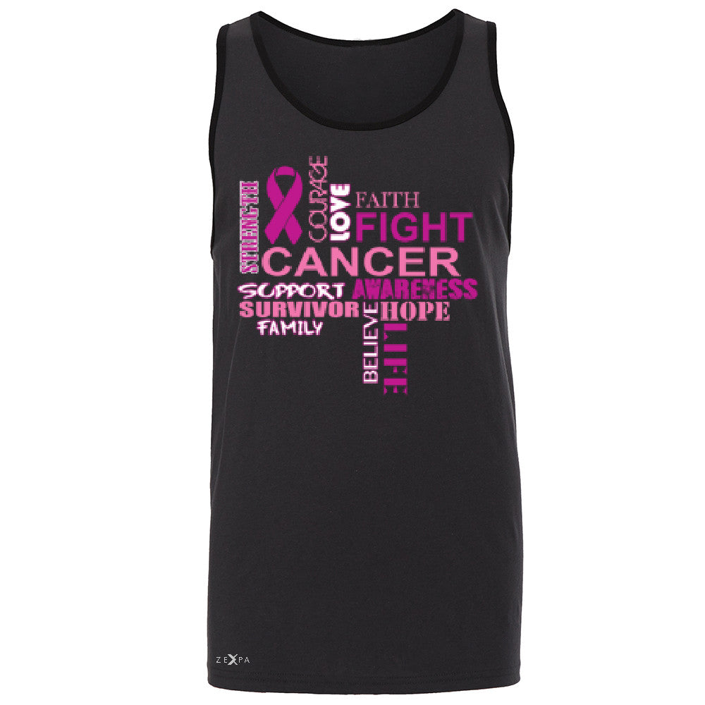 Love Fight Cancer Words Men's Jersey Tank Breast Cancer Awareness Sleeveless - Zexpa Apparel - 3