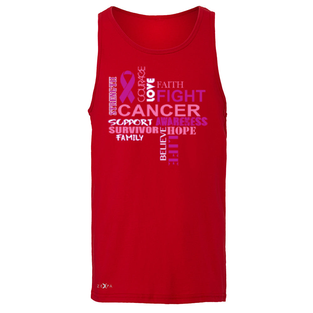 Love Fight Cancer Words Men's Jersey Tank Breast Cancer Awareness Sleeveless - Zexpa Apparel - 4