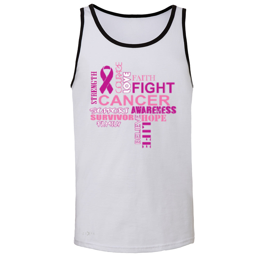 Love Fight Cancer Words Men's Jersey Tank Breast Cancer Awareness Sleeveless - Zexpa Apparel - 5