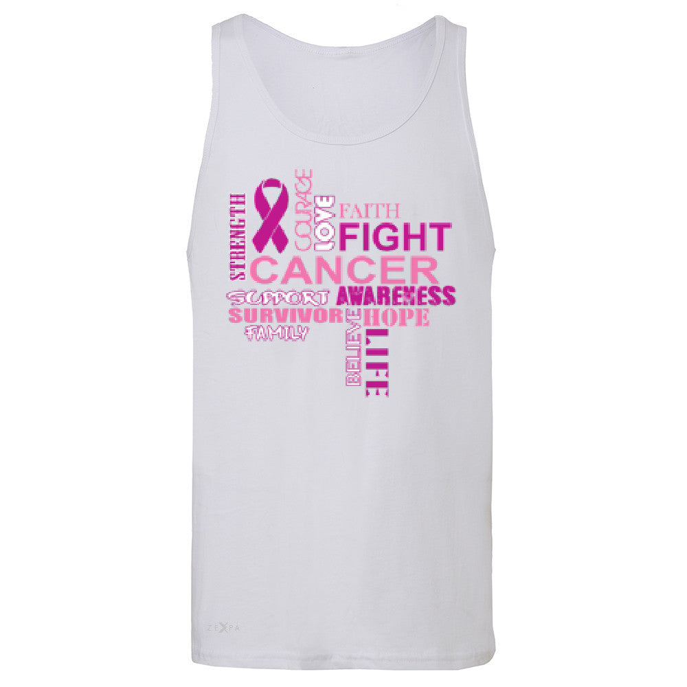 Love Fight Cancer Words Men's Jersey Tank Breast Cancer Awareness Sleeveless - Zexpa Apparel - 6