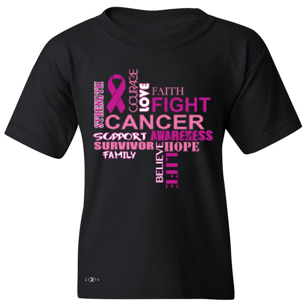 Love Fight Cancer Words Youth T-shirt Breast Cancer Awareness Tee - Zexpa Apparel - 1