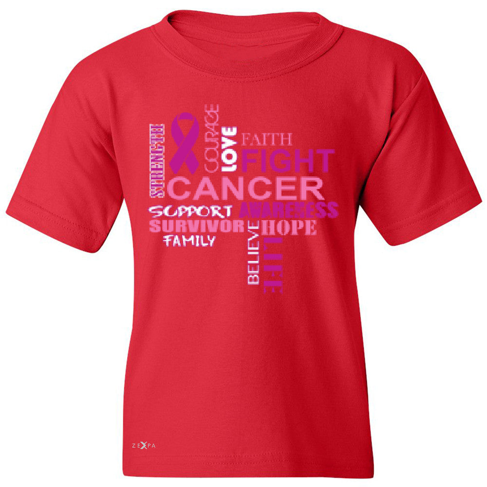 Love Fight Cancer Words Youth T-shirt Breast Cancer Awareness Tee - Zexpa Apparel - 4