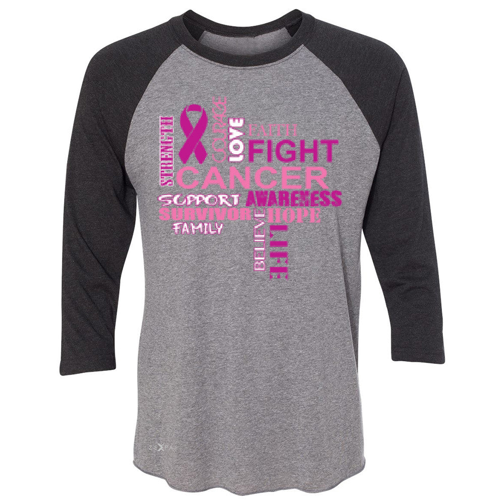 Love Fight Cancer Words 3/4 Sleevee Raglan Tee Breast Cancer Awareness Tee - Zexpa Apparel - 1