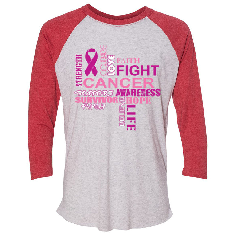 Love Fight Cancer Words 3/4 Sleevee Raglan Tee Breast Cancer Awareness Tee - Zexpa Apparel - 2