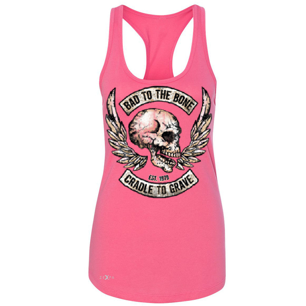 Bad To The Bone Cradle To Grave Women's Racerback Biker Sleeveless - Zexpa Apparel Halloween Christmas Shirts