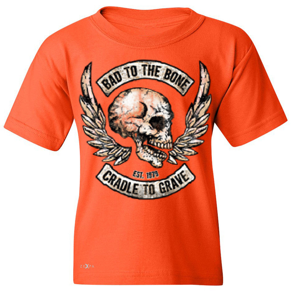 Bad To The Bone Cradle To Grave Youth T-shirt Biker Tee - Zexpa Apparel Halloween Christmas Shirts