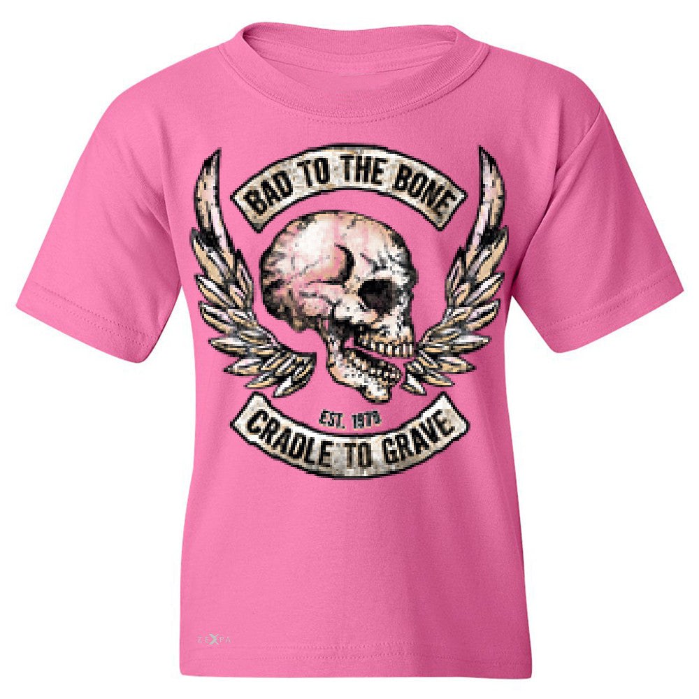 Bad To The Bone Cradle To Grave Youth T-shirt Biker Tee - Zexpa Apparel Halloween Christmas Shirts