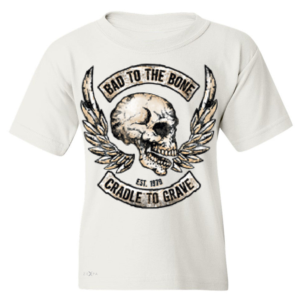 Bad To The Bone Cradle To Grave Youth T-shirt Biker Tee - Zexpa Apparel Halloween Christmas Shirts