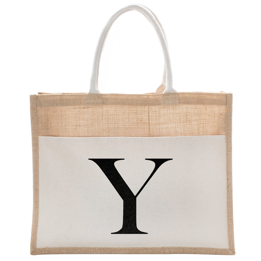 Daily Use Canvas Tote Bag With Initial For Beach Workout Yoga Vacation Gym | Luxury Totes Gift for Christmas Events and Parties