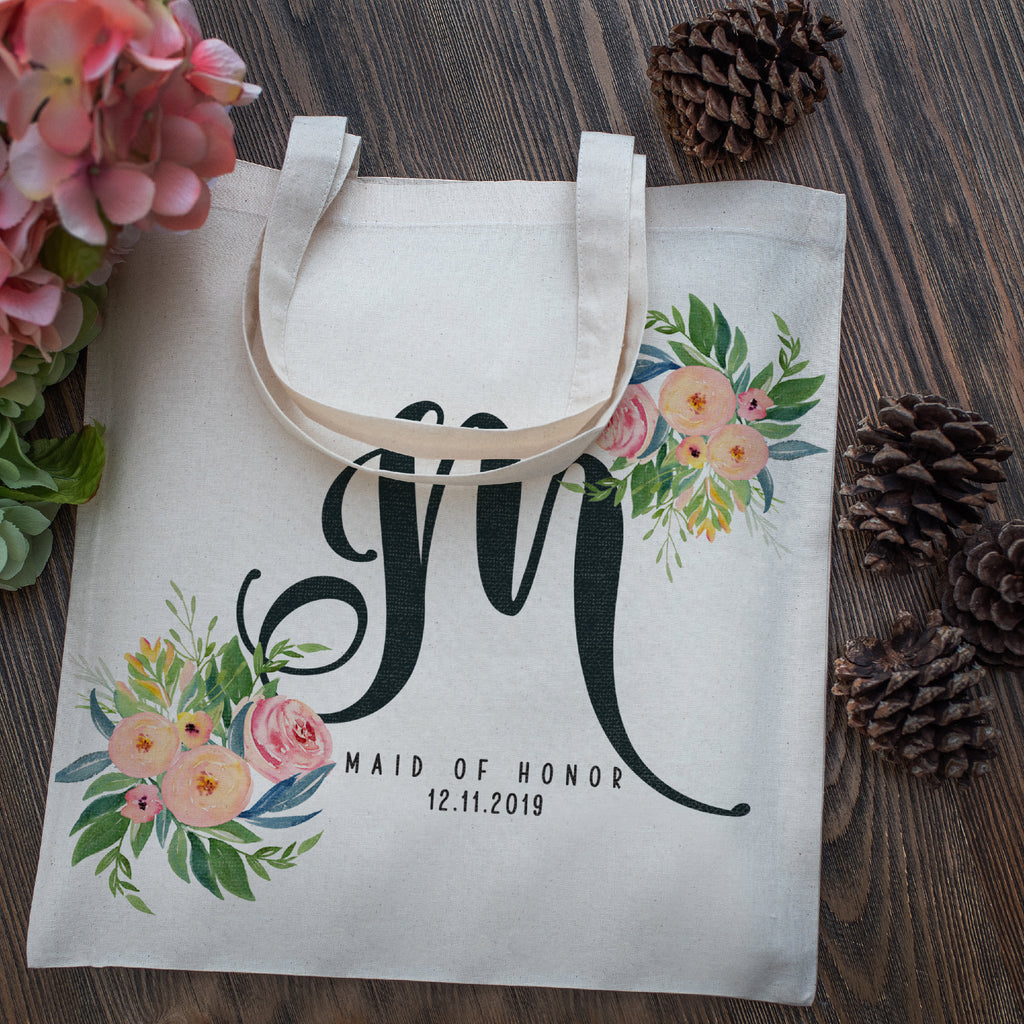 Personalized Tote Bag For Bridesmaids Wedding | Customized Bachelorette Party Bag | Baby Shower and Events Totes |Design #1