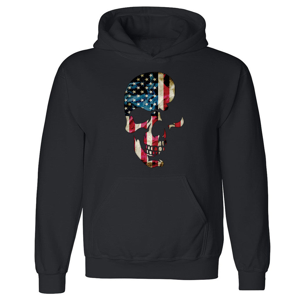 Zexpa Apparelâ„¢ Half Skull USA Flag Unisex Hoodie Patriotic 4th Fourth Of July Hooded Sweatshirt