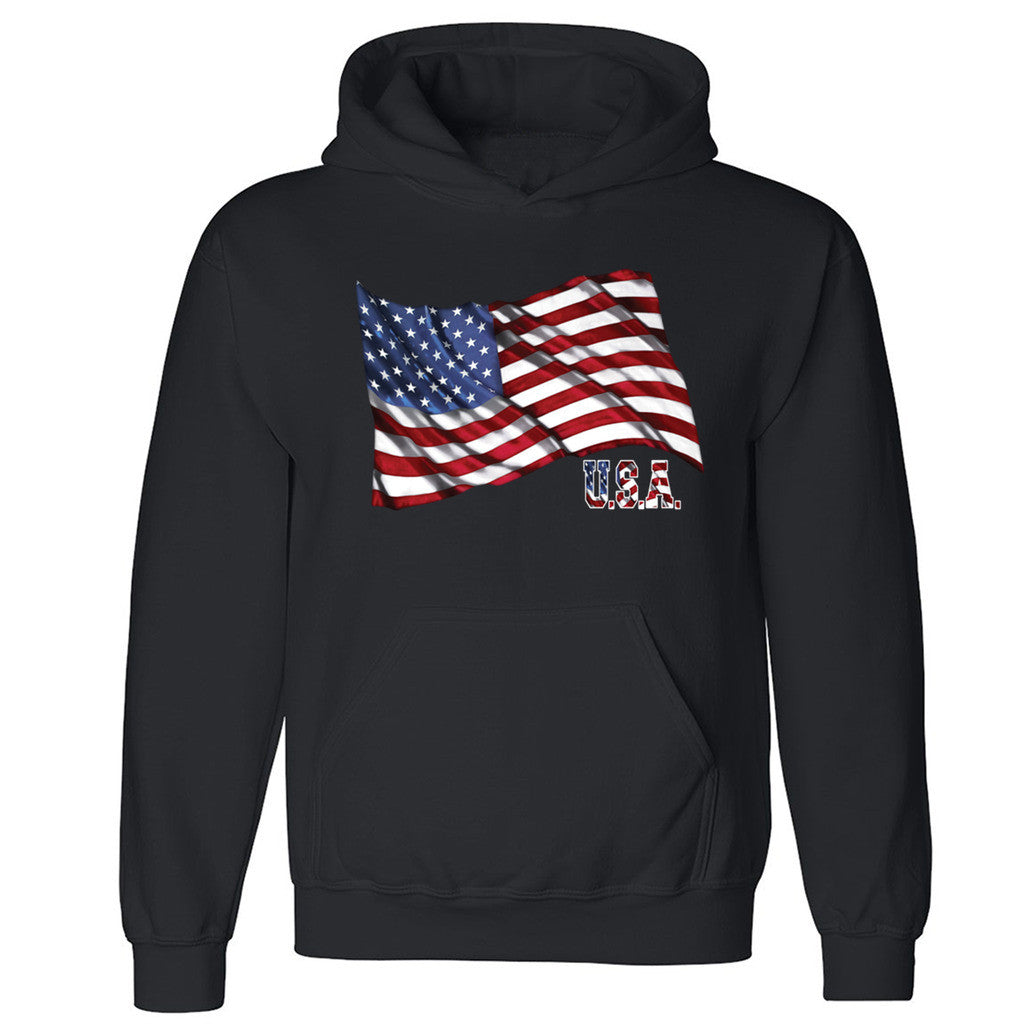 Zexpa Apparelâ„¢ USA Waving Flag Unisex Hoodie Patriotic 4th Fourth Of July Hooded Sweatshirt
