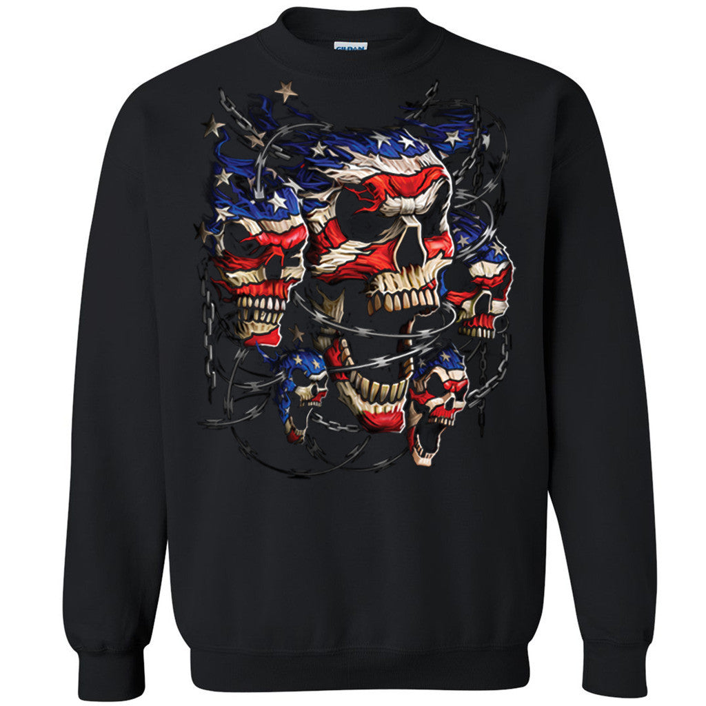 Skulls In Chains Unisex Crewneck Patriotic 4th Fourth Of July Sweatshirt - Zexpa Apparel