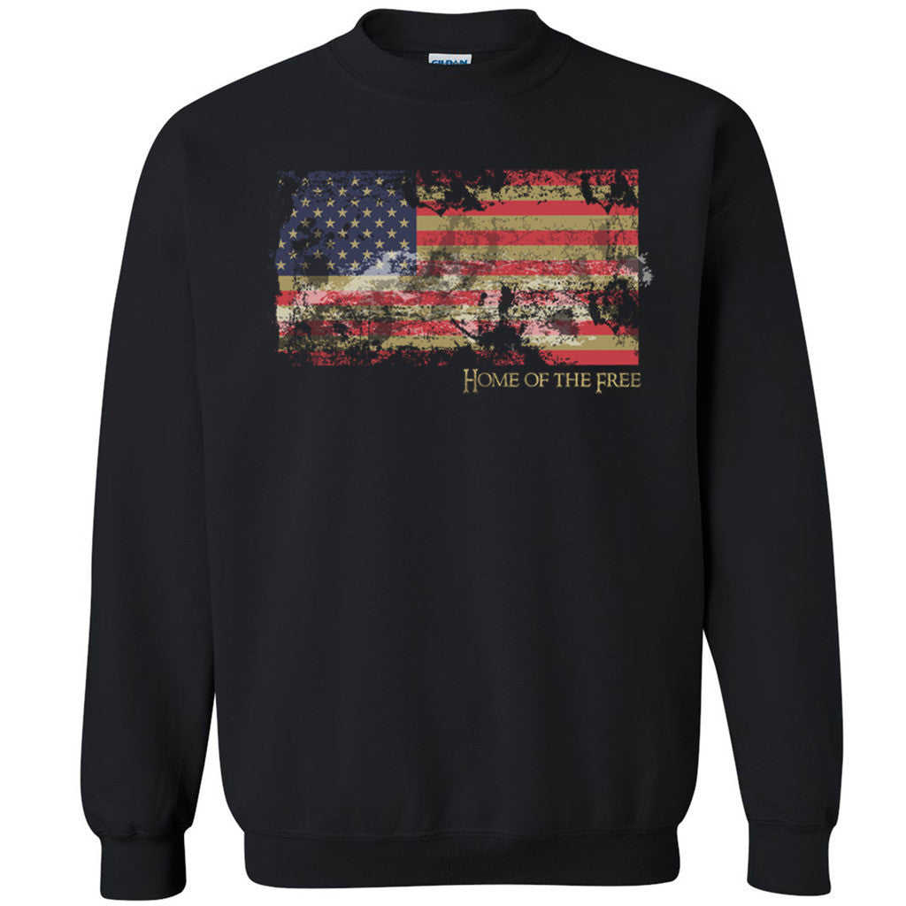 Home Of Free Unisex Crewneck Old Distressed Flag 4th of July Sweatshirt - Zexpa Apparel