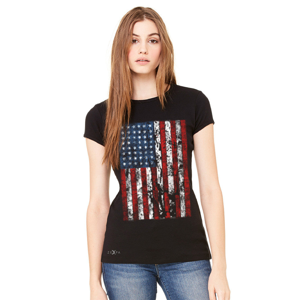 Distressed USA Flag 4th of July Women's T-shirt Patriotic Tee - zexpaapparel - 2