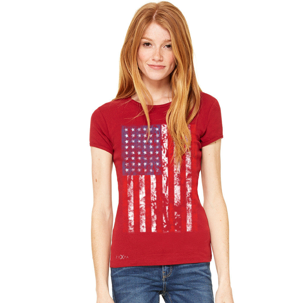 Distressed USA Flag 4th of July Women's T-shirt Patriotic Tee - Zexpa Apparel Halloween Christmas Shirts