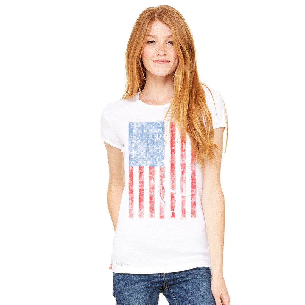 Distressed USA Flag 4th of July Women's T-shirt Patriotic Tee - Zexpa Apparel Halloween Christmas Shirts