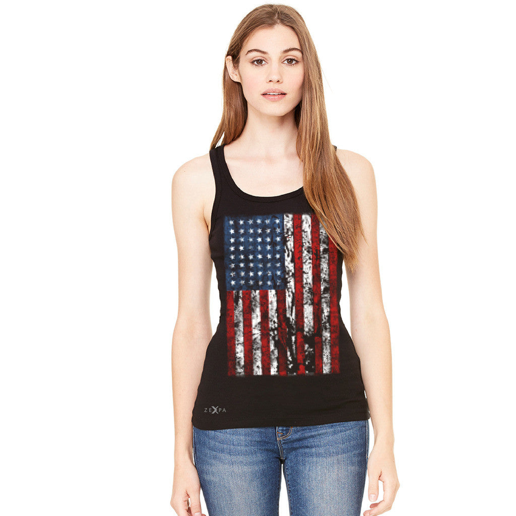 Distressed USA Flag 4th of July Women's Tank Top Patriotic Sleeveless - Zexpa Apparel Halloween Christmas Shirts