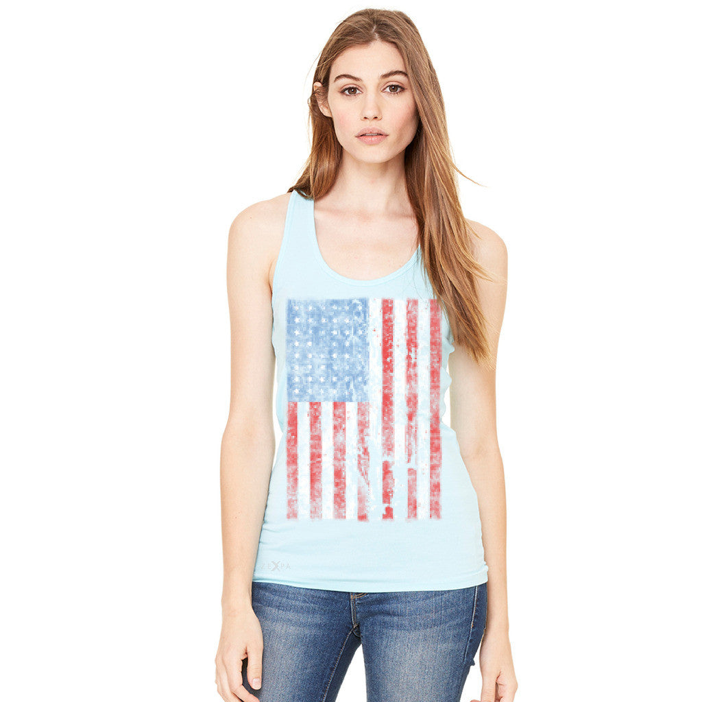 Distressed USA Flag 4th of July Women's Racerback Patriotic Sleeveless - Zexpa Apparel
