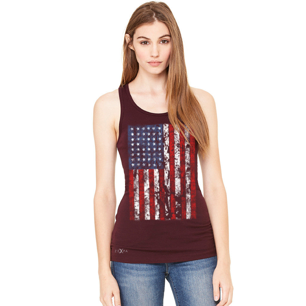 Distressed USA Flag 4th of July Women's Racerback Patriotic Sleeveless - zexpaapparel - 3