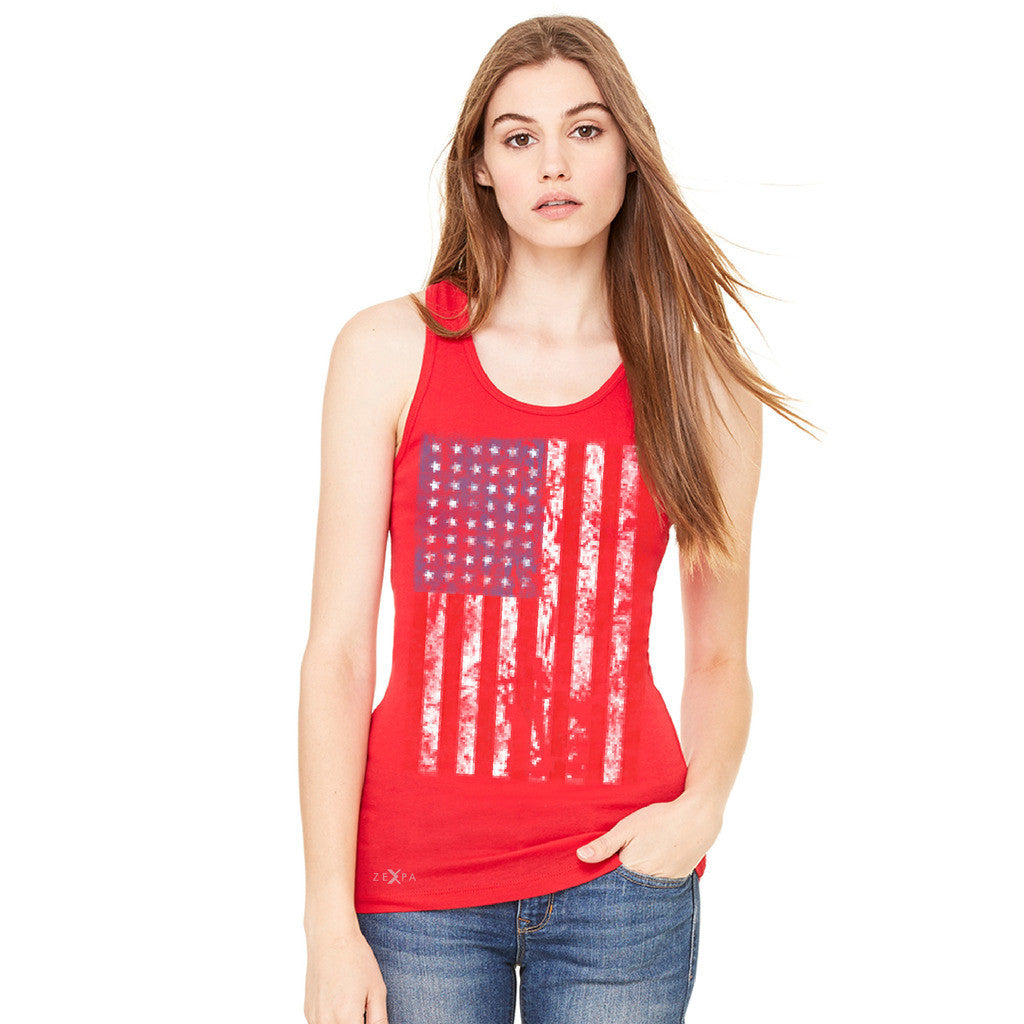 Distressed USA Flag 4th of July Women's Racerback Patriotic Sleeveless - zexpaapparel - 4