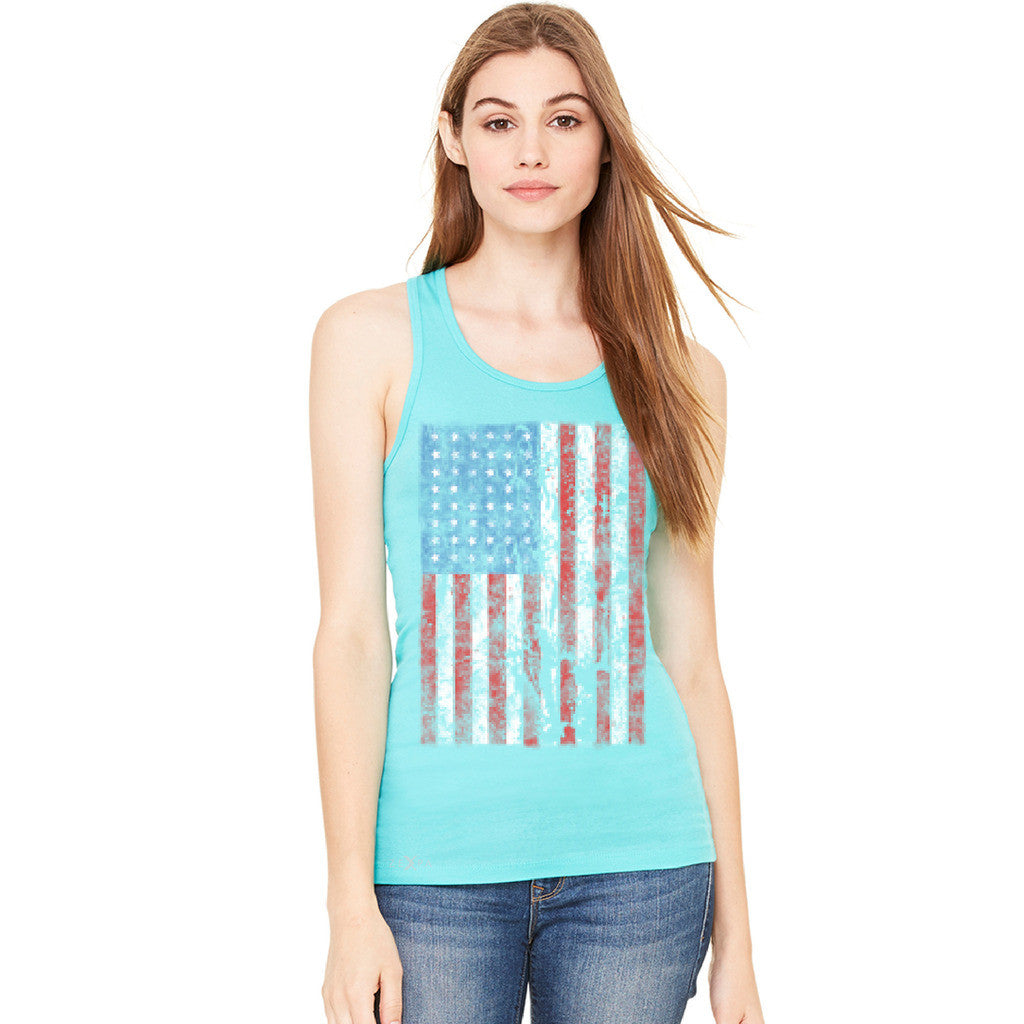 Distressed USA Flag 4th of July Women's Racerback Patriotic Sleeveless - zexpaapparel - 5