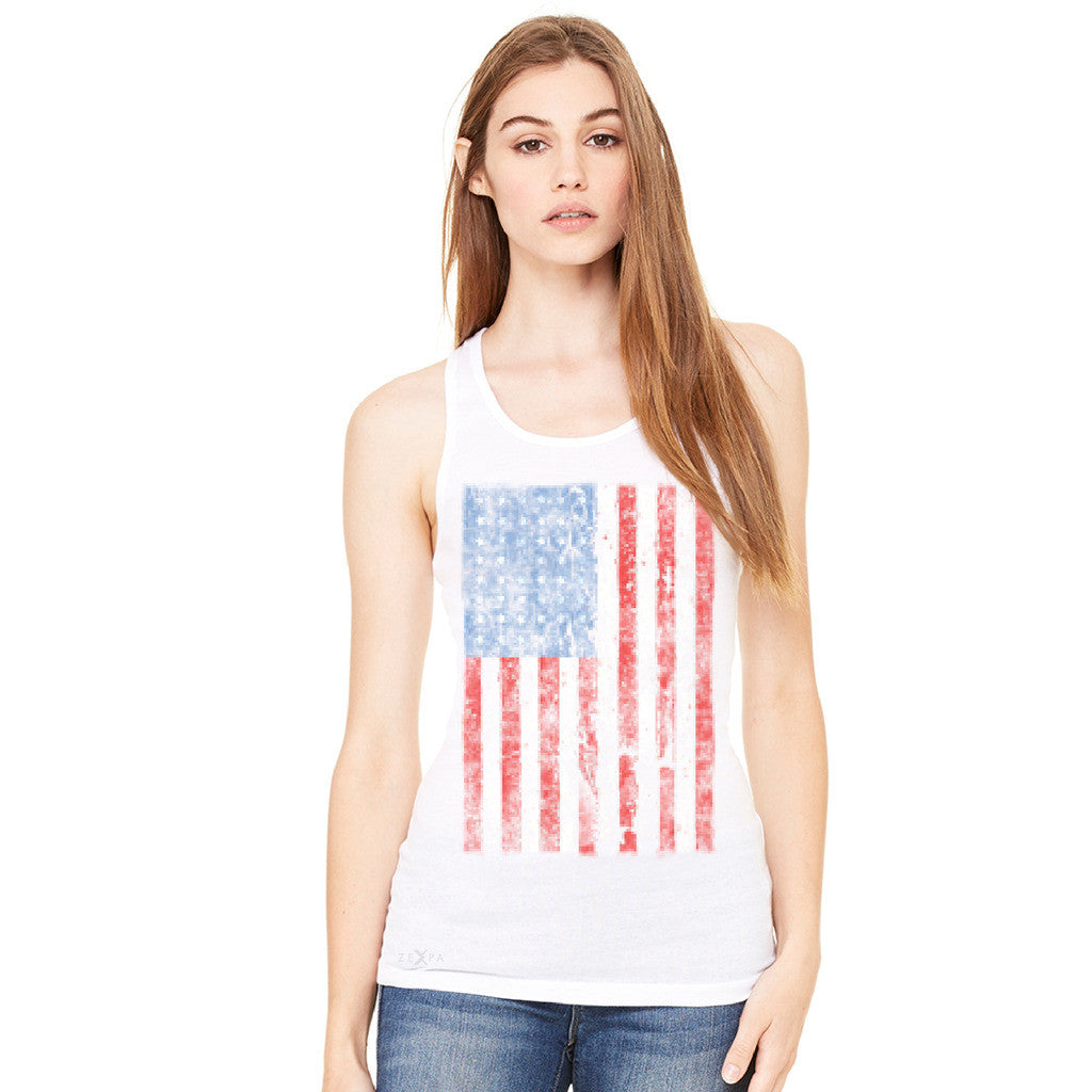 Distressed USA Flag 4th of July Women's Racerback Patriotic Sleeveless - zexpaapparel - 6