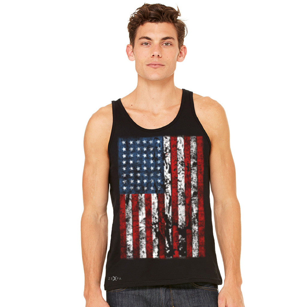 Distressed USA Flag 4th of July Men's Jersey Tank Patriotic Sleeveless - zexpaapparel - 2