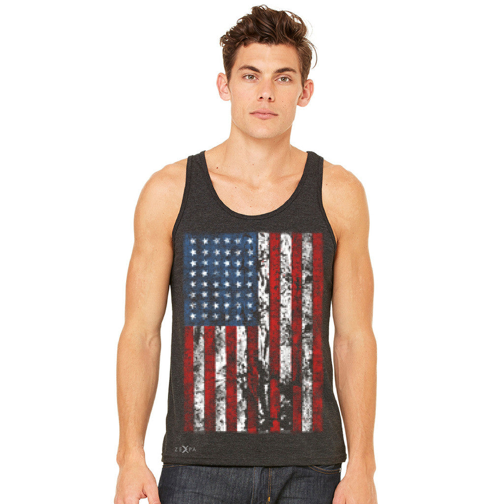 Distressed USA Flag 4th of July Men's Jersey Tank Patriotic Sleeveless - zexpaapparel - 3