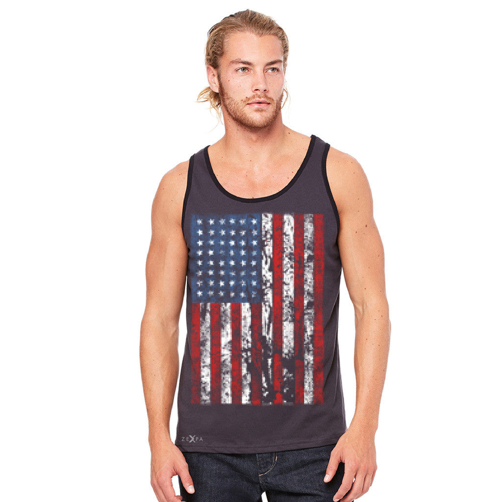 Distressed USA Flag 4th of July Men's Jersey Tank Patriotic Sleeveless - zexpaapparel - 4