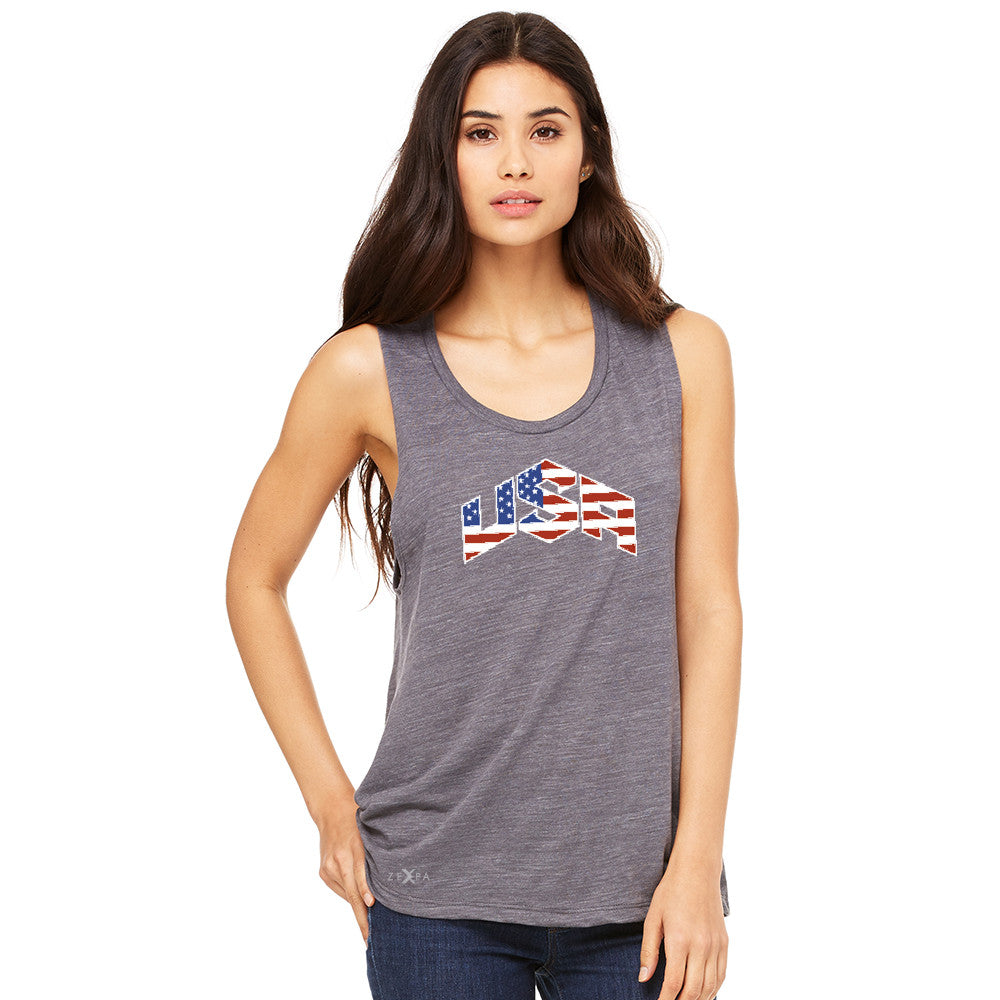 USA Basketball Team Logo Olympics Women's Muscle Tee Patriotic Sleeveless - zexpaapparel - 1