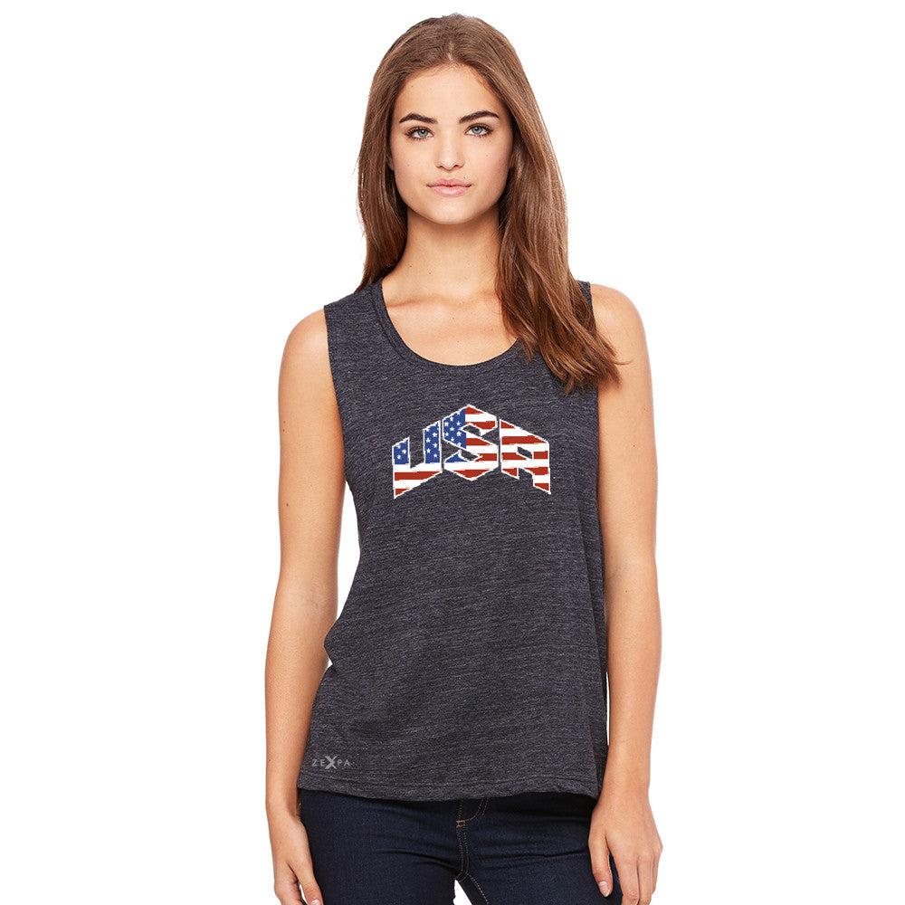 USA Basketball Team Logo Olympics Women's Muscle Tee Patriotic Sleeveless - zexpaapparel - 2