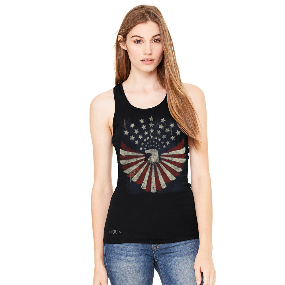 American Bald Eagle USA Vintage Flag Women's Racerback Patriotic Sleeveless - Zexpa Apparel Halloween Christmas Shirts