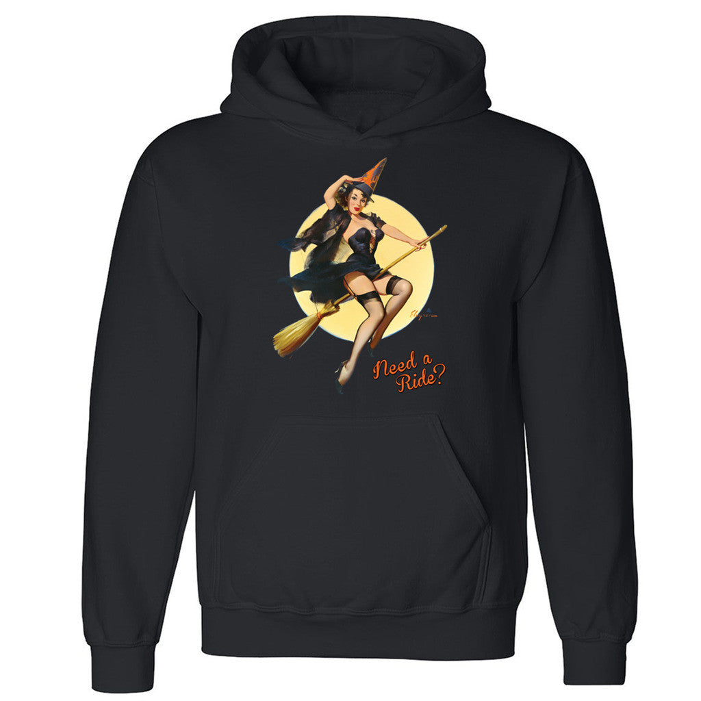 Zexpa Apparelâ„¢ Pin Up Riding High Unisex Hoodie Halloween Need A Ride Witch Hooded Sweatshirt