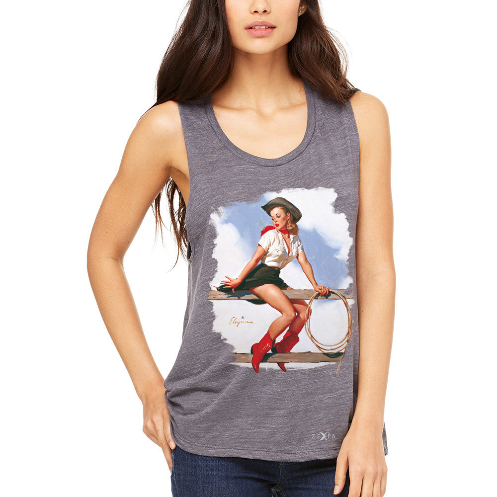 Pin-Up Cowgirl Hi Ho Silver Women's Muscle Tee Cool Western Pin Up Tanks - Zexpa Apparel - 2