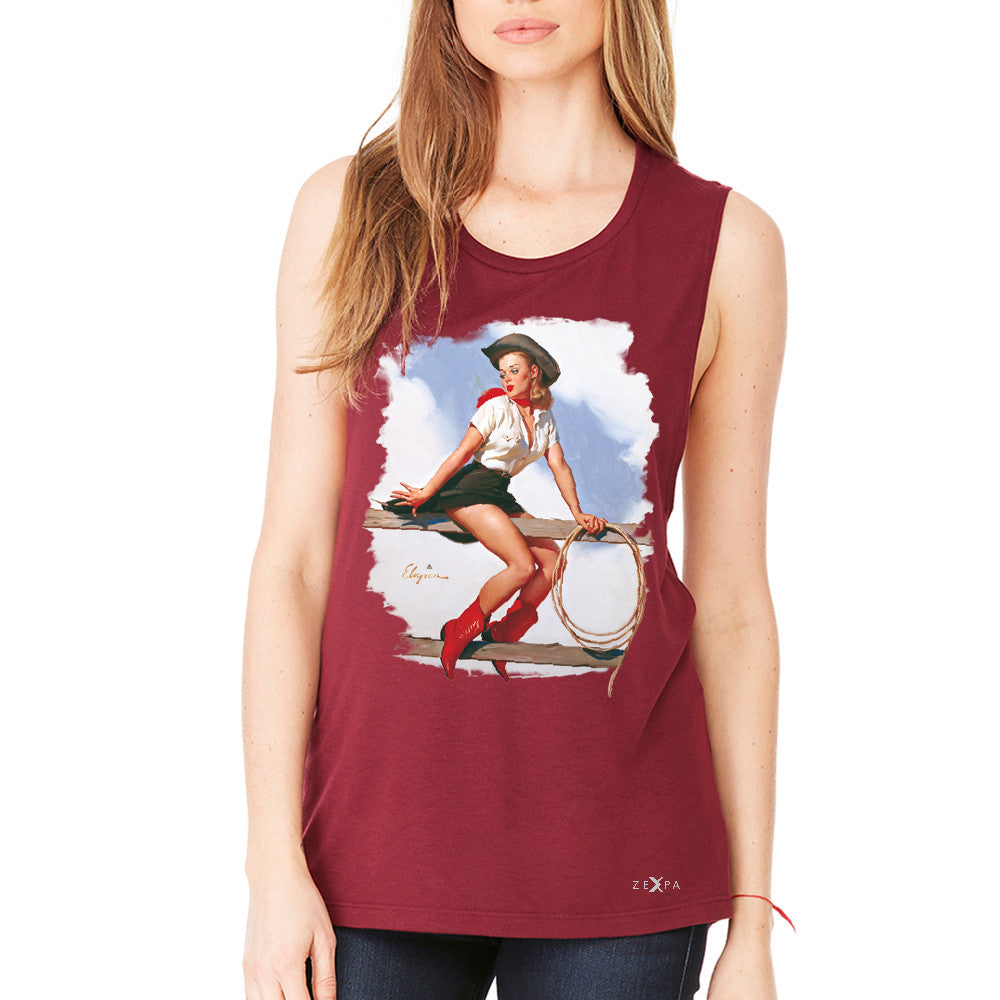 Pin-Up Cowgirl Hi Ho Silver Women's Muscle Tee Cool Western Pin Up Tanks - Zexpa Apparel - 4