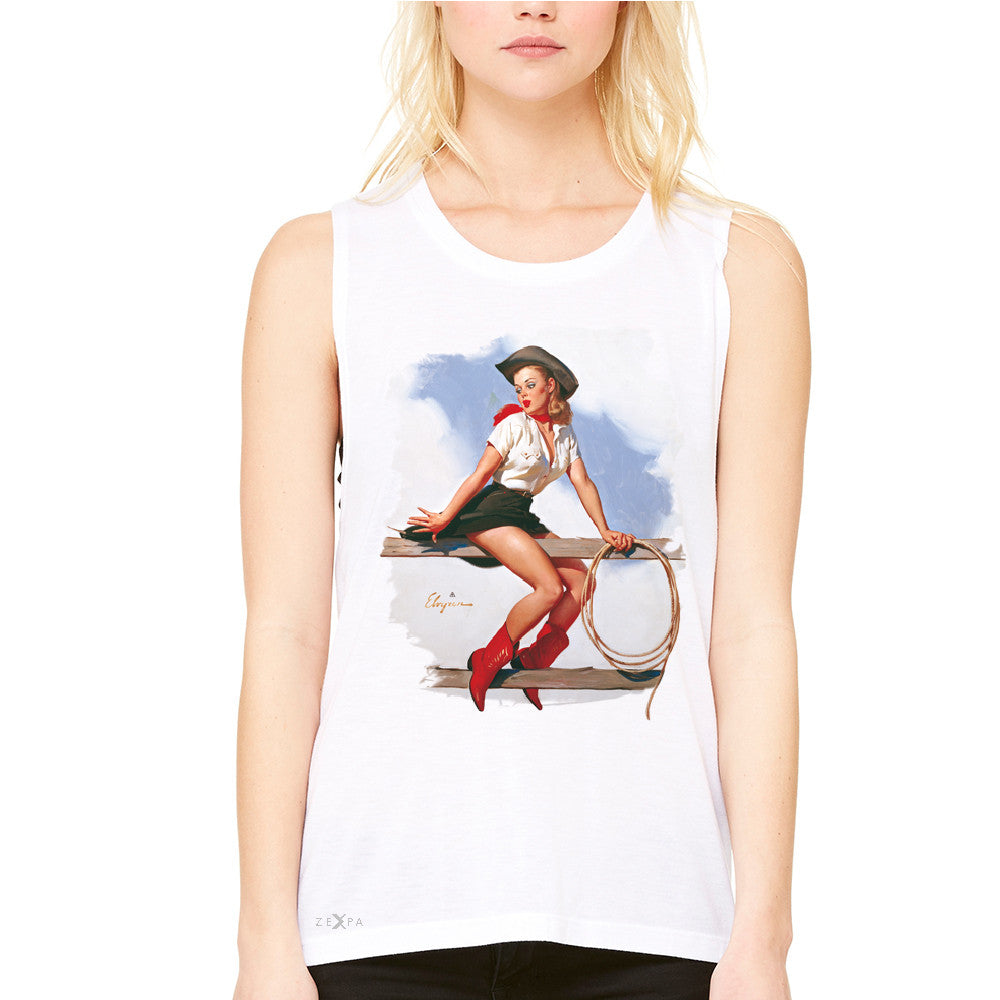 Pin-Up Cowgirl Hi Ho Silver Women's Muscle Tee Cool Western Pin Up Tanks - Zexpa Apparel - 6