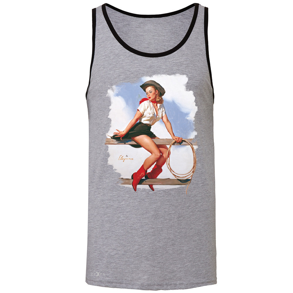Pin-Up Cowgirl Hi Ho Silver Men's Jersey Tank Cool Western Pin Up Sleeveless - Zexpa Apparel - 2