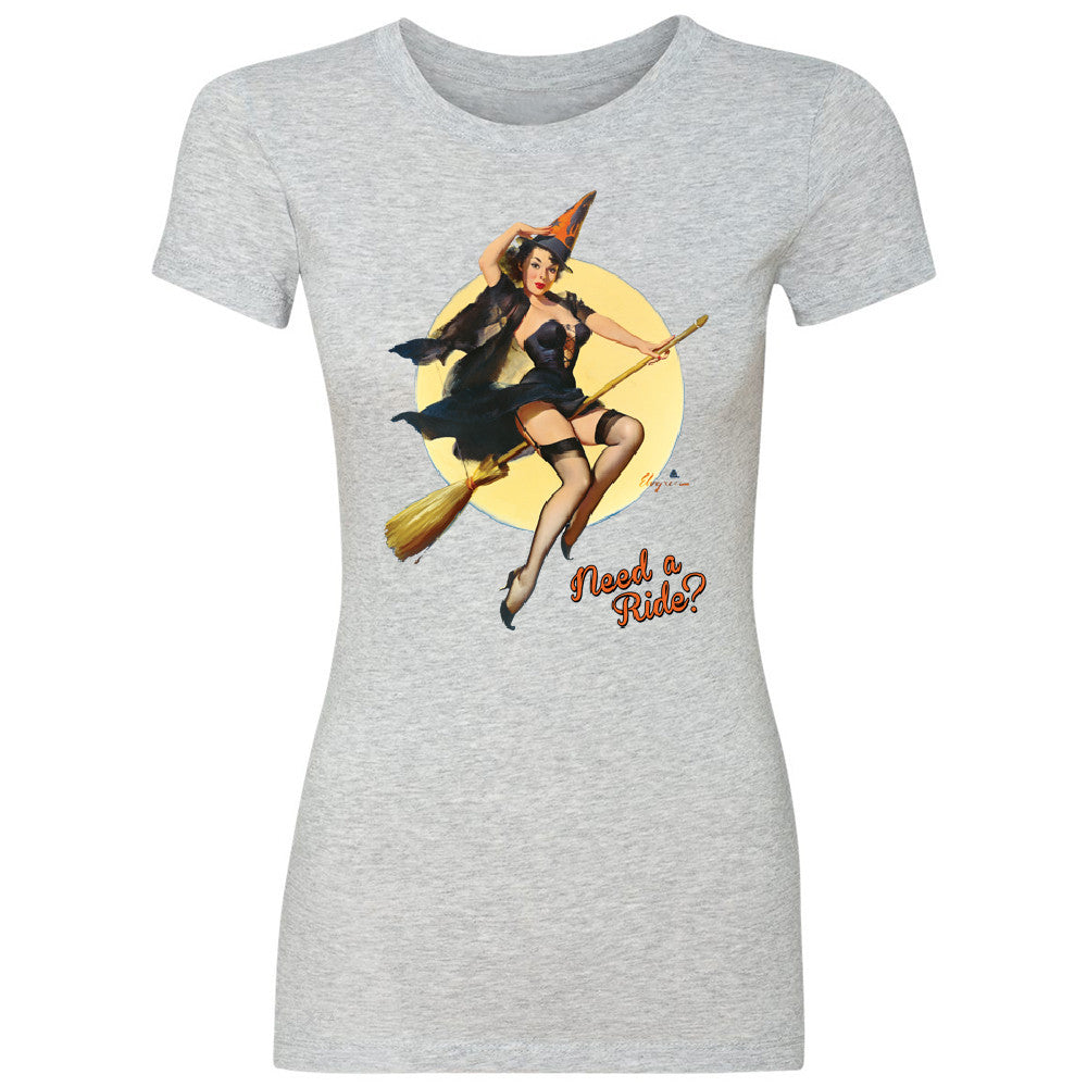Pin-Up Riding High Women's T-shirt Halloween Witch Magic Broom Tee - Zexpa Apparel - 2