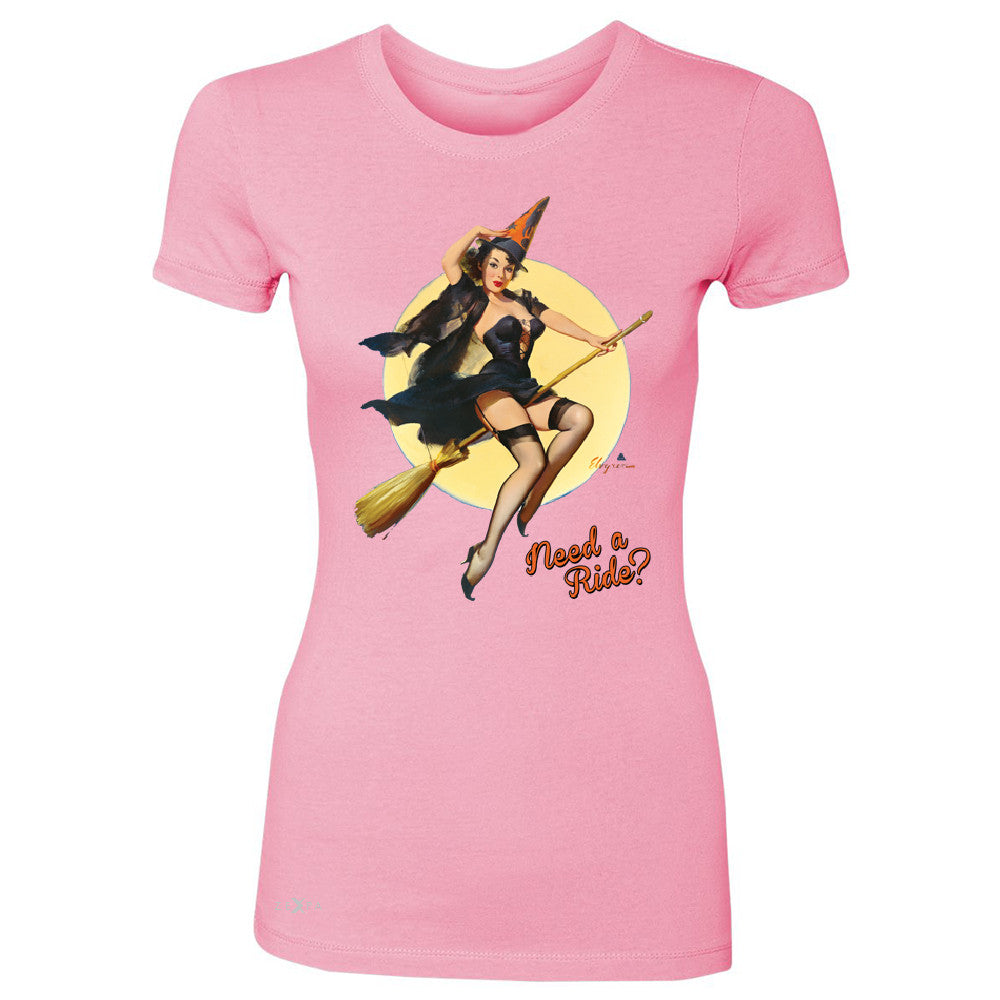 Pin-Up Riding High Women's T-shirt Halloween Witch Magic Broom Tee - Zexpa Apparel - 3