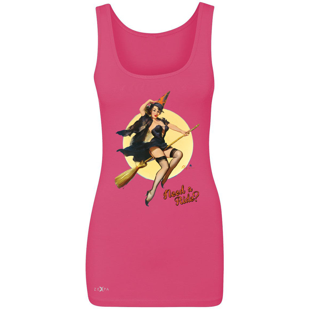 Pin-Up Riding High Women's Tank Top Halloween Witch Magic Broom Sleeveless - Zexpa Apparel - 2