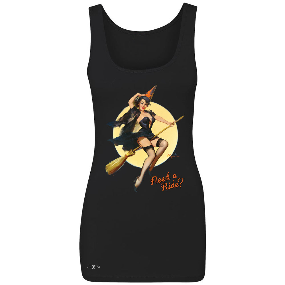 Pin-Up Riding High Women's Tank Top Halloween Witch Magic Broom Sleeveless - Zexpa Apparel - 1