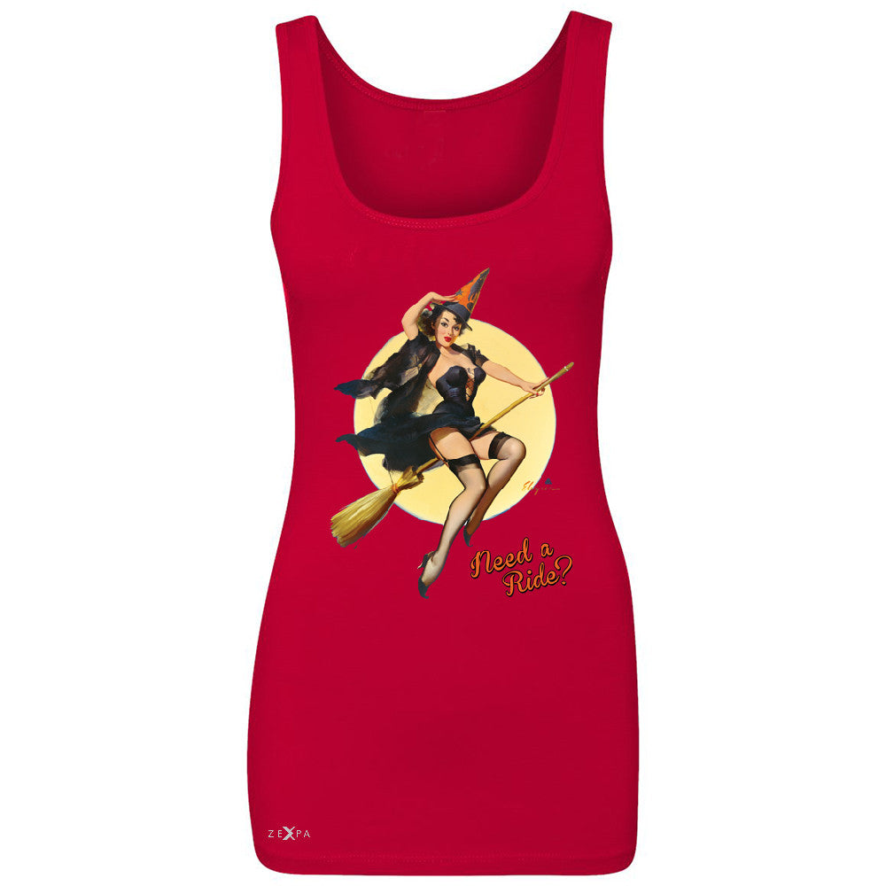 Pin-Up Riding High Women's Tank Top Halloween Witch Magic Broom Sleeveless - Zexpa Apparel - 3