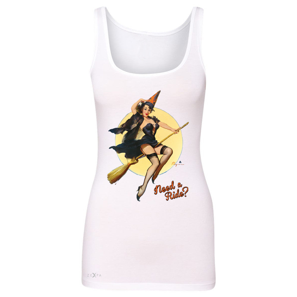 Pin-Up Riding High Women's Tank Top Halloween Witch Magic Broom Sleeveless - Zexpa Apparel - 4