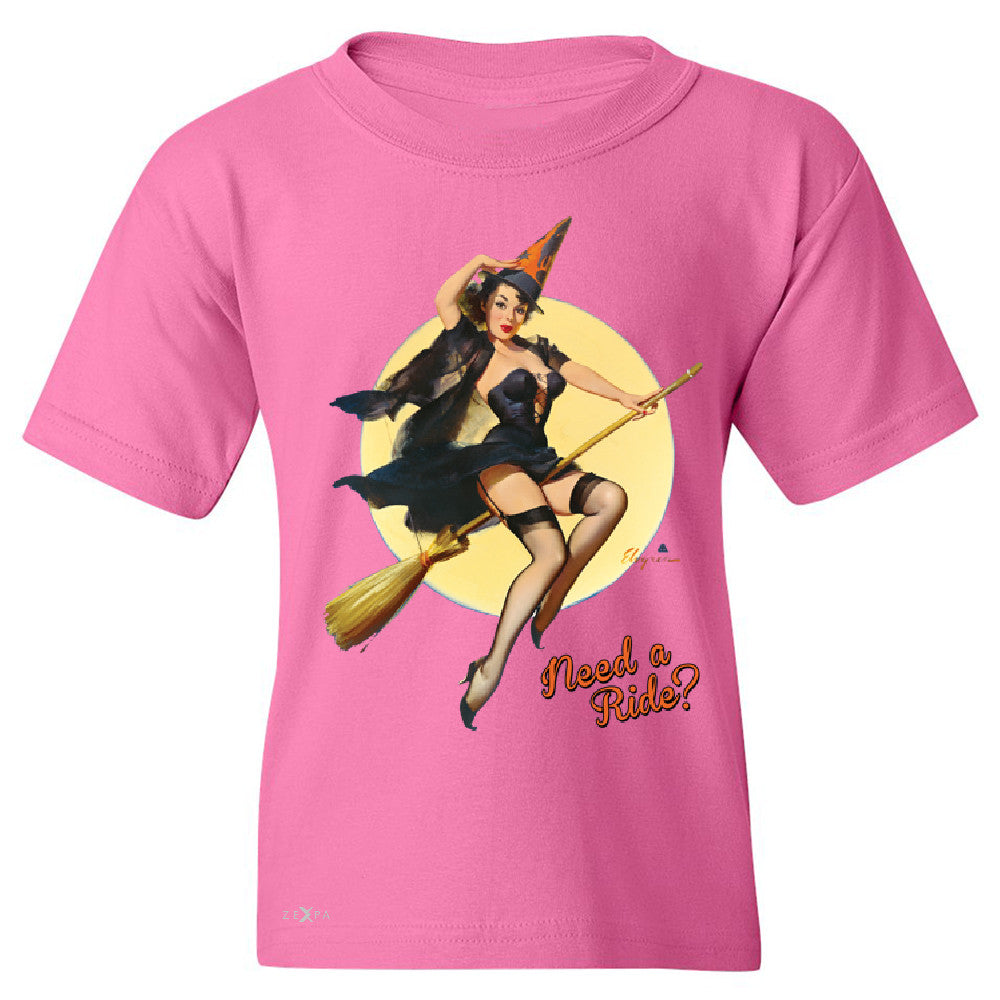 Pin-Up Riding High Youth T-shirt Halloween Witch Magic Broom Tee - Zexpa Apparel - 3