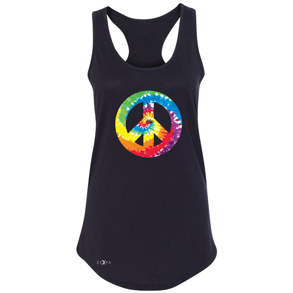 Peace Sign TIE DYE Hippie Women's Racerback Politics Graphic Retro Sleeveless - Zexpa Apparel - 1